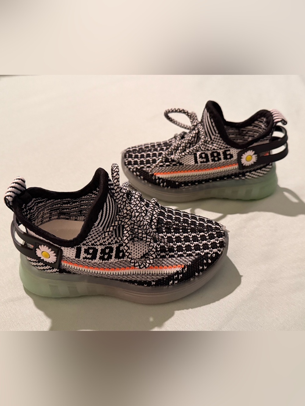 Kids Black and White Knit Lace-Up Sneakers